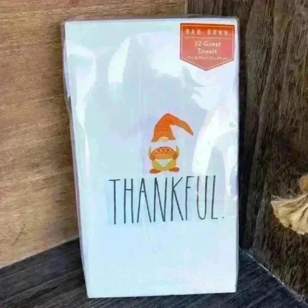 NEW Rae Dunn - THANKFUL - 32 Count Guest Towels/Napkins with cute Gnome 💛🧡🤍